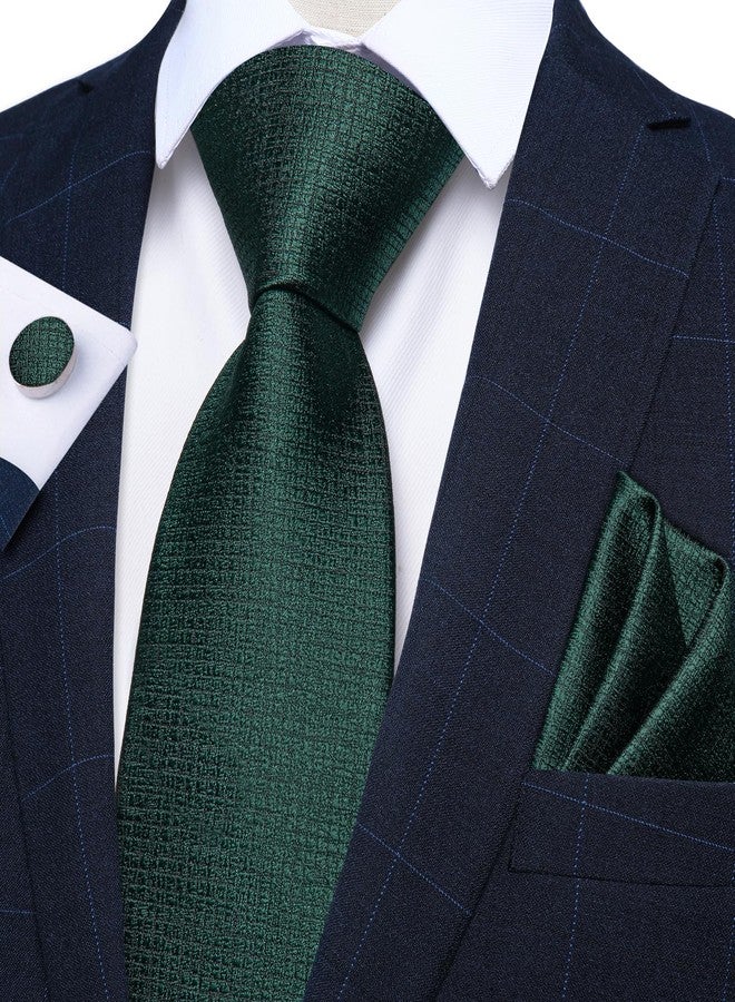 DiBanGu Green Solid Ties Mens Silk Emerald Green Necktie with Pocket Square Business Wedding Business - Image 2